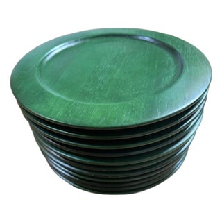 Mid 20th Century Modern Studio Nova Wood Charger Green Finish - Set of 10 For Sale
