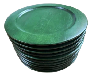 Mid 20th Century Modern Studio Nova Wood Charger Green Finish - Set of 10