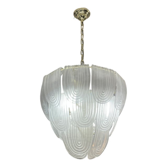 Art Deco Ice Pendant Light with Three-Tiers, 1950s For Sale