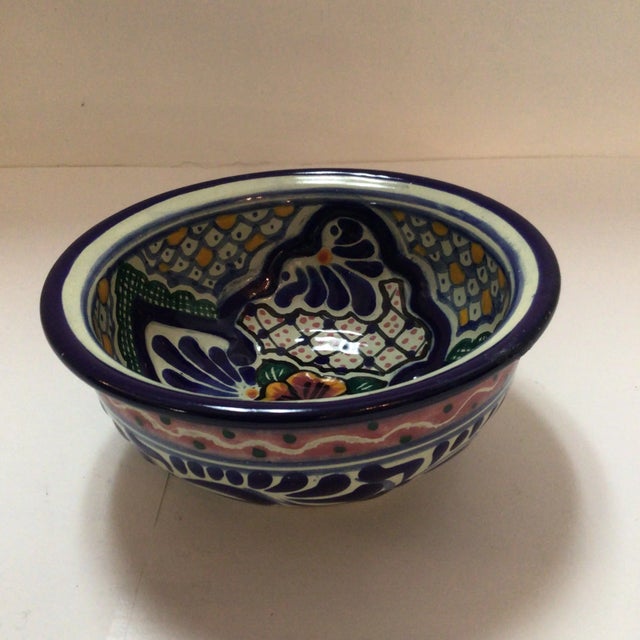 Mexican Vintage Hand Painted Mexican Majolica Talavera Salsa or Dip Bowls- a Pair For Sale - Image 3 of 13