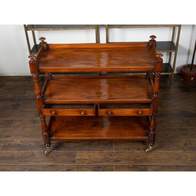 Brown English 1820s Mahogany Trolley on Casters with Open Shelves and Two Drawers For Sale - Image 8 of 12
