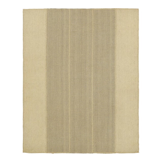 Rug & Kilim’s Contemporary Kilim in Beige and Gray Textural Stripes For Sale