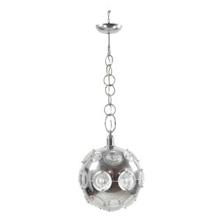 Vintage Chromed Metal and Glass Pendant Lamp by Oscar Torlasco, 1970s For Sale