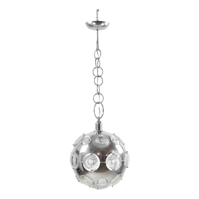 Vintage Chromed Metal and Glass Pendant Lamp by Oscar Torlasco, 1970s For Sale