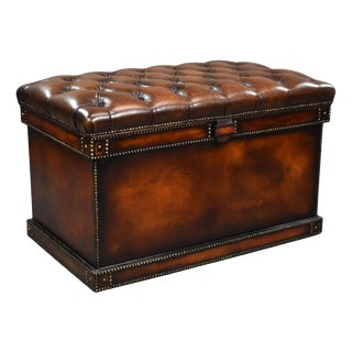 Antique Hand-Dyed Leather Ottoman, 1920 For Sale