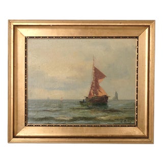 Marine Scene with Sailing Ship, 1890s-1910s, Painting on Canvas, Framed For Sale