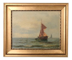 Marine Scene with Sailing Ship, 1890s-1910s, Painting on Canvas, Framed