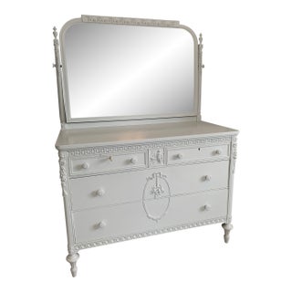 Antique Sligh French Style Dresser W/ Gesso & Mirror For Sale