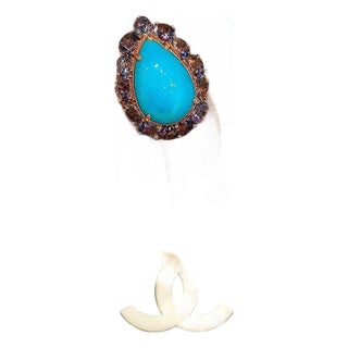 Bochic "Capri" Vintage Turquoise & Tanzanite Ring Set In 18K White Gold & Silver For Sale