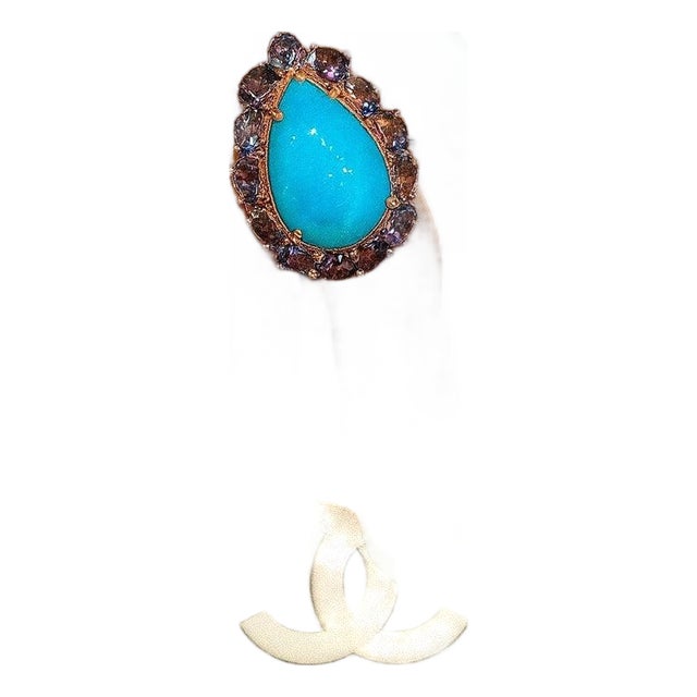 Bochic "Capri" Vintage Turquoise & Tanzanite Ring Set In 18K White Gold & Silver For Sale