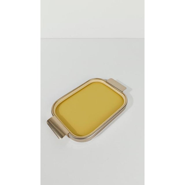 Mid 20th Century Italian Tray in Gilt Aluminum and Butter Yellow Glass, 1960s For Sale - Image 12 of 18