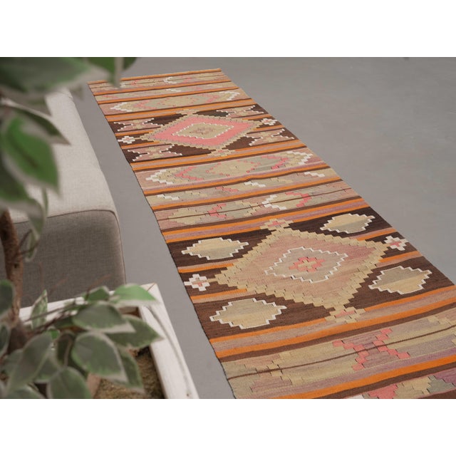 1970s Vintage Handmade Wool Cotton Runner Rug For Sale - Image 9 of 10