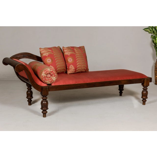 Récamier Style Daybed with Silk Cushion, Out-Scrolling Back and Turned Legs For Sale - Image 10 of 11