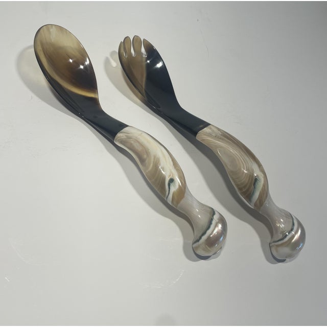 Late 20th Century Late 20th Century Artisan Crafted Horn and Shell Serving Utensils - a Pair For Sale - Image 5 of 12