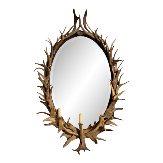 Superb Oval Designer Candelabra Antler Mirror For Sale