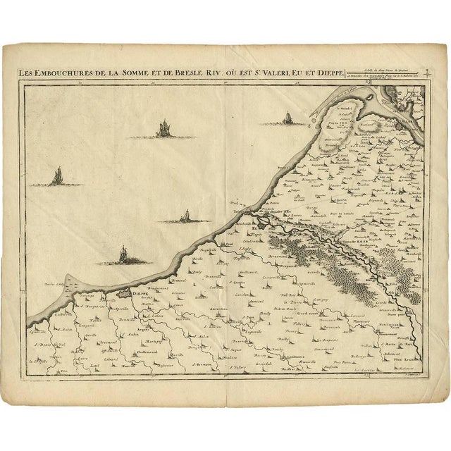 Antique Les Embouchures de la Somme et de Bresle Map, 1710s For Sale - Image 6 of 6