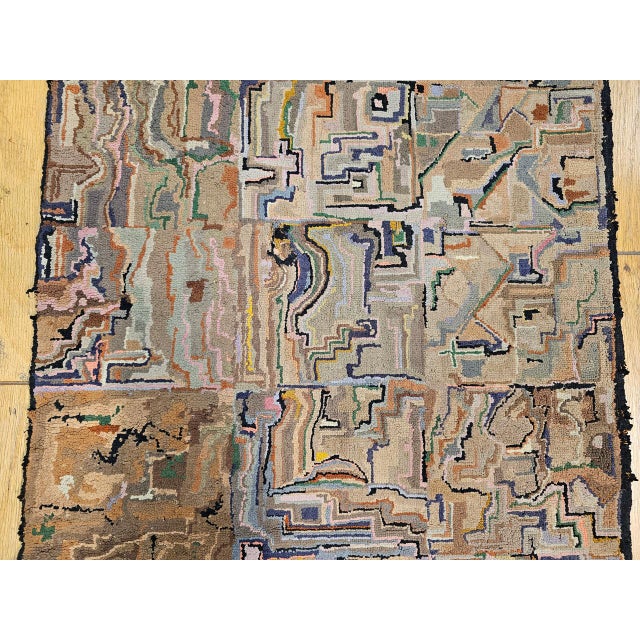 Vintage American Hand Hooked Rug, Folk Art, Abstract Block Pattern, 2x4 For Sale - Image 4 of 8
