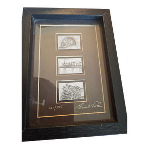 Vintage Framed, Multi-Aperture Limited Edition Lithograph Print Featuring Pencil Sketches, Steam Locomotives by Thomas R. Voorhis