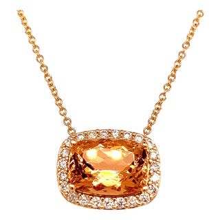 Diamond Morganite Pendant Necklace 14k Gold 7.35 TCW Certified For Sale