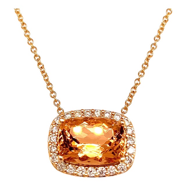Diamond Morganite Pendant Necklace 14k Gold 7.35 TCW Certified For Sale