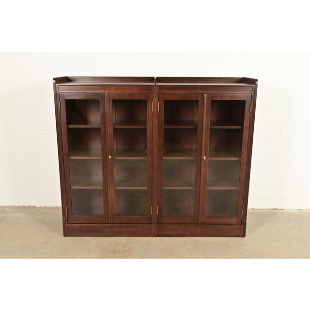Mission Limbert Style Antique Arts & Crafts Mahogany Double Bookcase Cabinet, Newly Refinished For Sale - Image 3 of 12