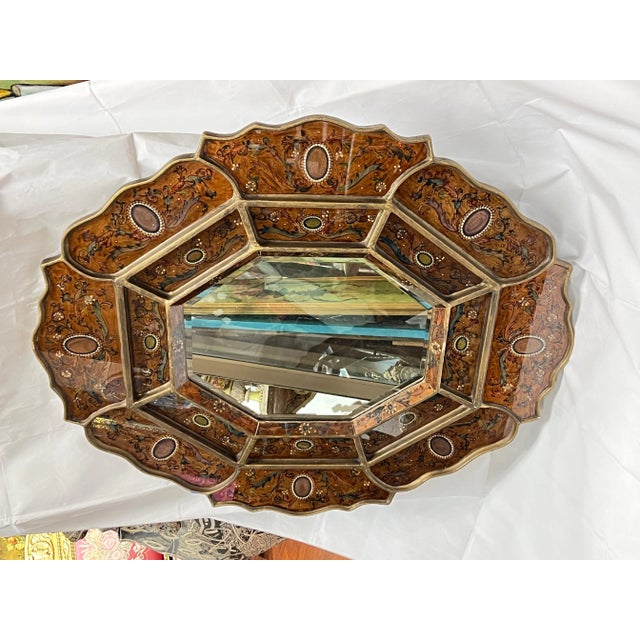 Wood Vintage Octagonal Venitian style Reverse Painted Wall Mirror For Sale - Image 7 of 12
