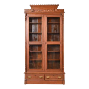 Herter Brothers Style Antique Eastlake Victorian Carved Walnut Bookcase, Circa 1880s