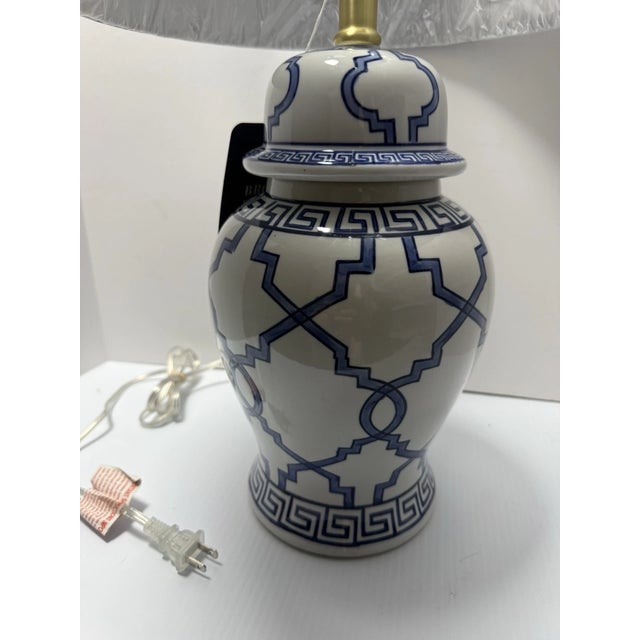 Brooks Brothers Home Decor White and Blue Table Lamp For Sale - Image 4 of 6