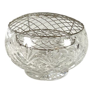 Waterford Crystal-Large Diamond and Fan Cut-Footed Rose Bowl With a Removable, Stainless Steel-“ Flower Frog” For Sale