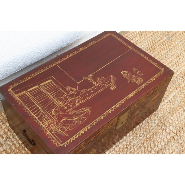 1950s Red & Gold Vintage Chinese Trunk For Sale - Image 5 of 10
