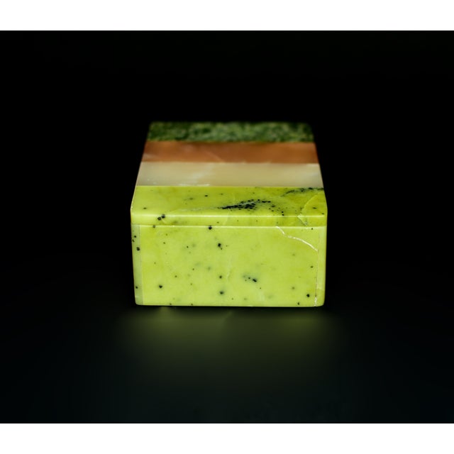 Green Natural Gemstone Box Rose Quartz Onyx Serpentine Four Stones Beautiful Italian Made For Sale - Image 8 of 11