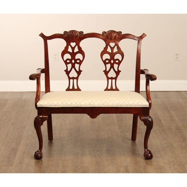 High Quality American Made Custom Upholstered Carved Mahogany Finish Ball and Claw Loveseat or Settee