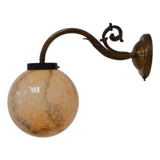 Italian Art Nouveau Glass and Brass Moon Wall Light, 1920s For Sale