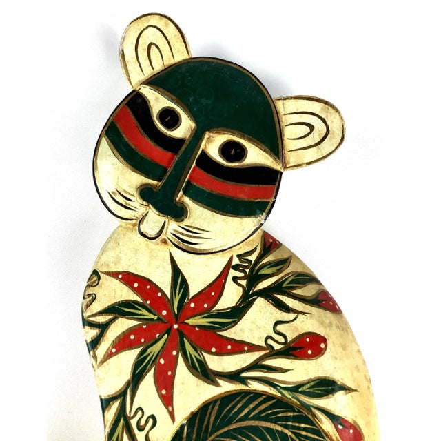 Wood 1960s Vintage Carved & Painted Micronesian Sitting Cat Figurine For Sale - Image 7 of 11