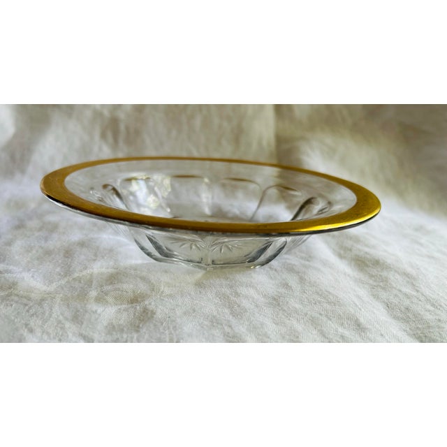 Traditional Vintage/Antique Glass Dish With Embossed Gold Rim 6" For Sale - Image 3 of 4