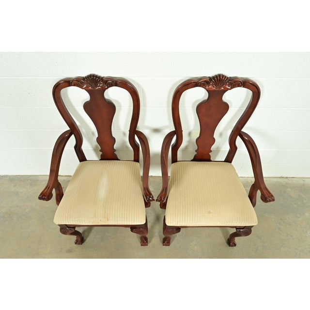 1980s Thomasville Chippendale Carved Cherry Wood Armchairs, Pair For Sale - Image 5 of 14