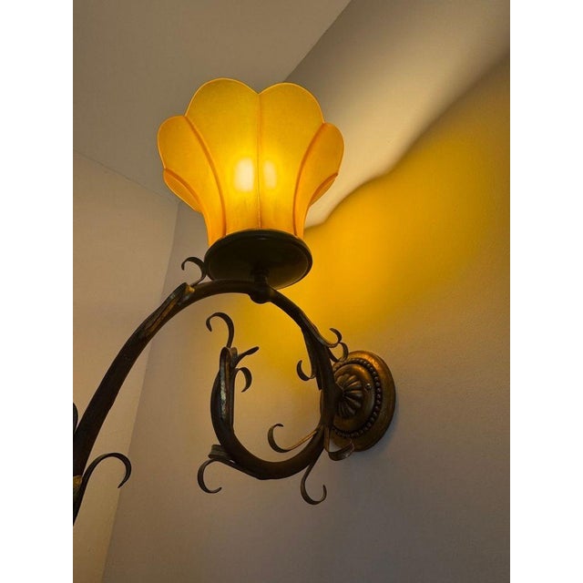 Vintage Elegant Double Long Wall Sconce With Honey Colored Murano Glass Diffuser For Sale In Miami - Image 6 of 8