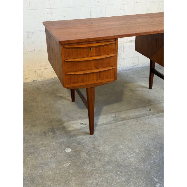 Brown Vintage Danish Teak Executive Desk Mid Century Modern Scandinavian 6 Drawer For Sale - Image 8 of 10