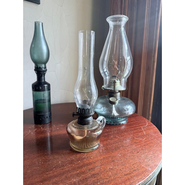Antique, 19th Century Glass Finger Lamp Chamber Lamp Brass Hornet Burner Clear Glass For Sale - Image 12 of 14
