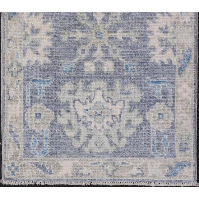Modern Modern Oushak Rug With Serene Blue Tones and Soft Ivory and Sage 1'10 X 3'0 For Sale - Image 3 of 10