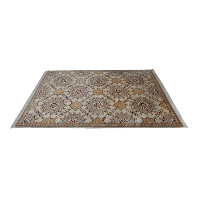 Vintage Multi Medallion 9’ X 13’ Cream Field Oriental Rug For Sale