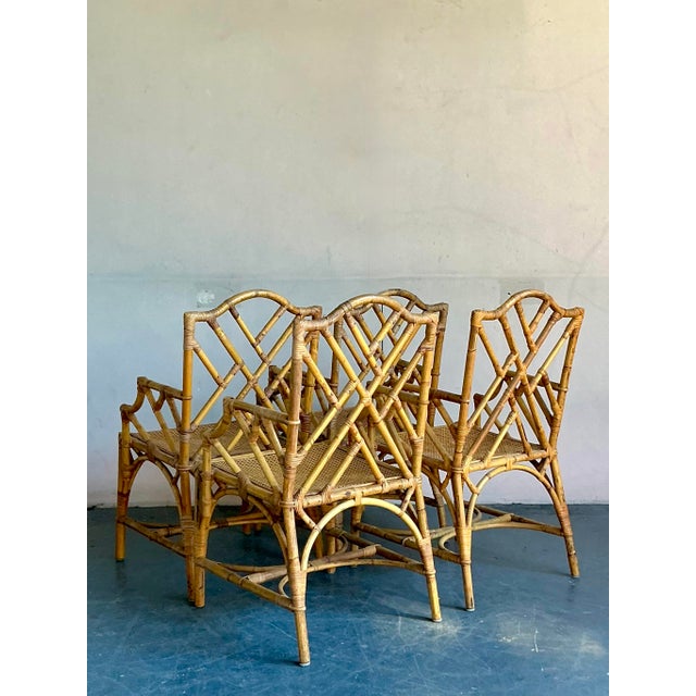 Vintage Boho Chinese Chippendale Bamboo Dining Arm Chairs - Set of 4 For Sale In West Palm - Image 6 of 8
