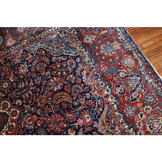 Antique Zabihi Collection Navy Traditional Kashan Rug - 11'8" x 16'6" For Sale - Image 4 of 12