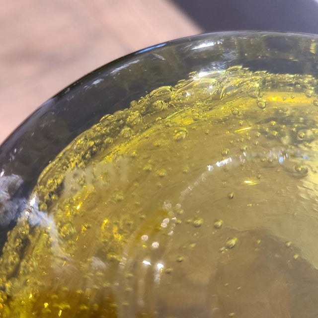 Olive Green Bubble Glass Ice Bucket by Biot, 1970, in Very Good conditions. Designed 1970 to 1979 This piece has an...