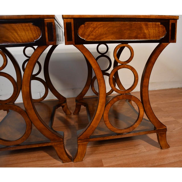 1980s Maitland Smith Regency Style Mahogany Banded Rosewood Pair Side Tables / End Tables For Sale - Image 12 of 18