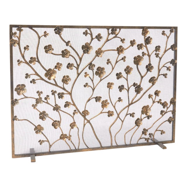 Aged Gold Primrose Garden Fireplace Screen For Sale