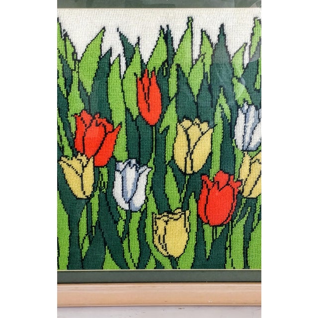 Mid 20th Century Vintage Floral Needlepoint Tulips in Garden Spring Summer Flower Textile For Sale - Image 5 of 7