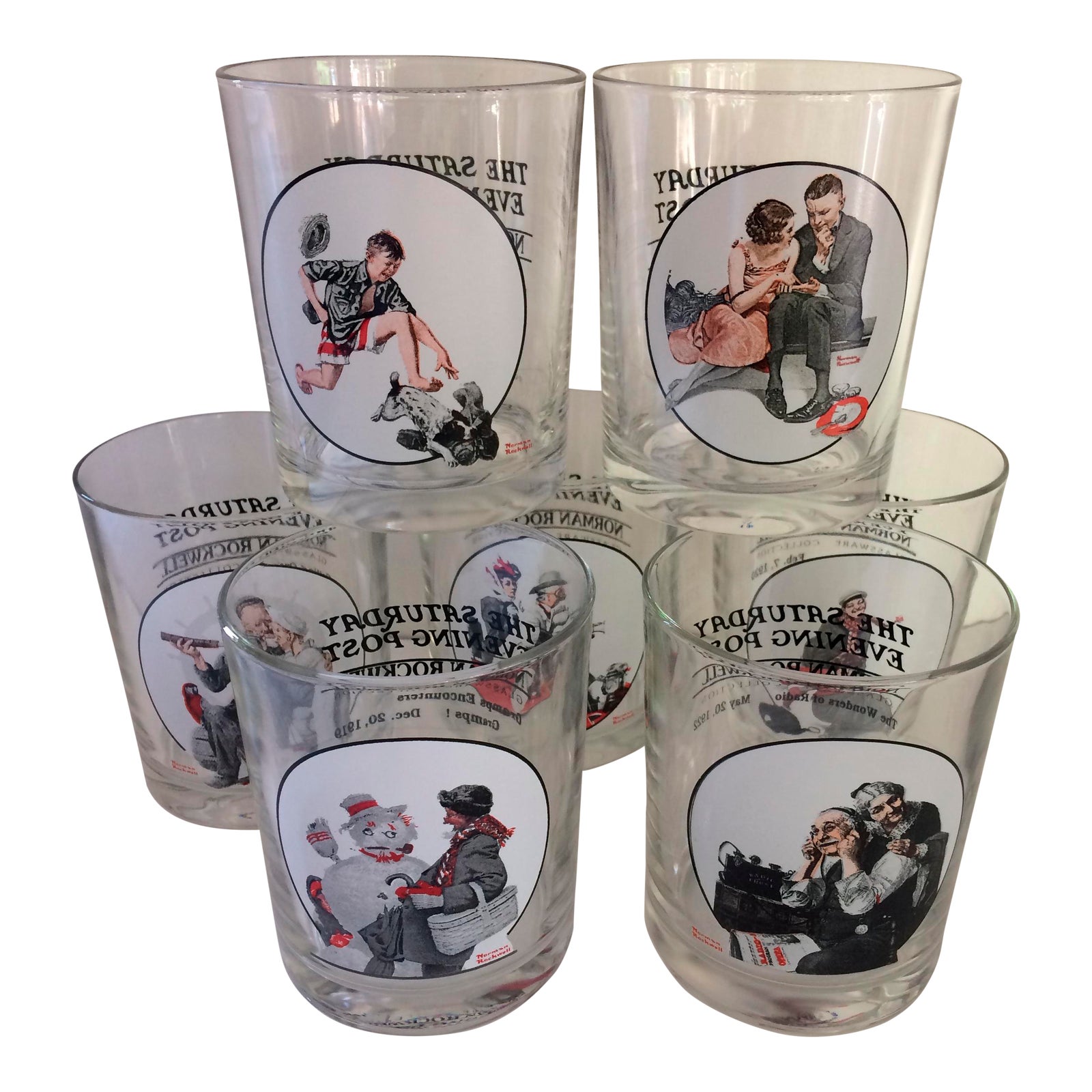 Norman Rockwell Saturday Evening Post LoBall Glasses Set of 7 Chairish