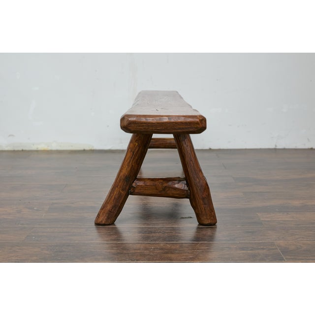 Mid 20th Century Rustic Pine Bench with Hand-Hewn Details – Versatile American Craftsmanship For Sale In Atlanta - Image 6 of 10