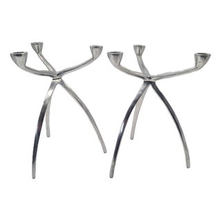 Vintage Space Age Aluminum Candlesticks, 1960s, Set of 2 For Sale
